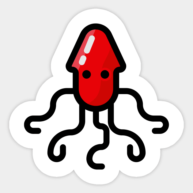 Swimming Octopus Squid Red Sticker by BradleyHeal